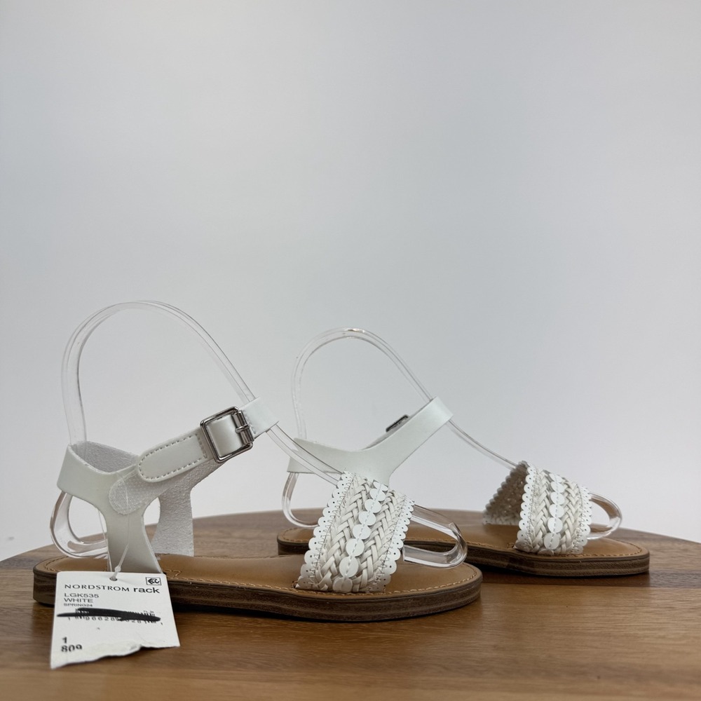 New NWOB Big Kids Mia Auri White Braided Leather Ankle Strap Sandals Size 1 Y